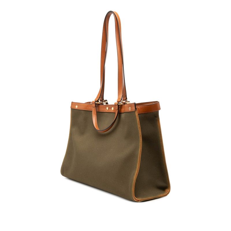 Fendi Zucca Tote Shoulder Bag 2-Way Green Brown Canvas Leather — view 2