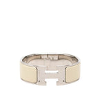 Hermes Clic Clac GM Logo Enamel Bracelet Ivory Silver Metal