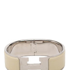 Hermes Clic Clac GM Logo Enamel Bracelet Ivory Silver Metal — view 5