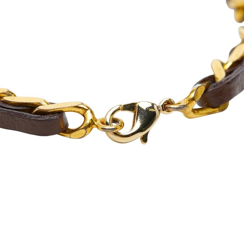 Chanel Logo Bracelet Gold Brown Plated Leather — view 3