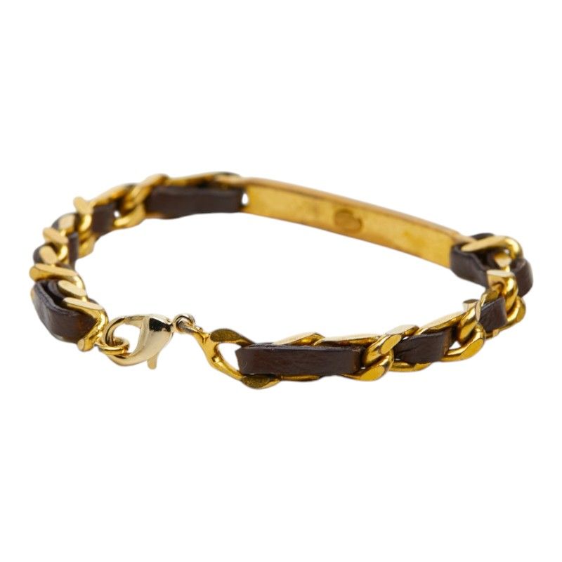 Chanel Logo Bracelet Gold Brown Plated Leather — view 2