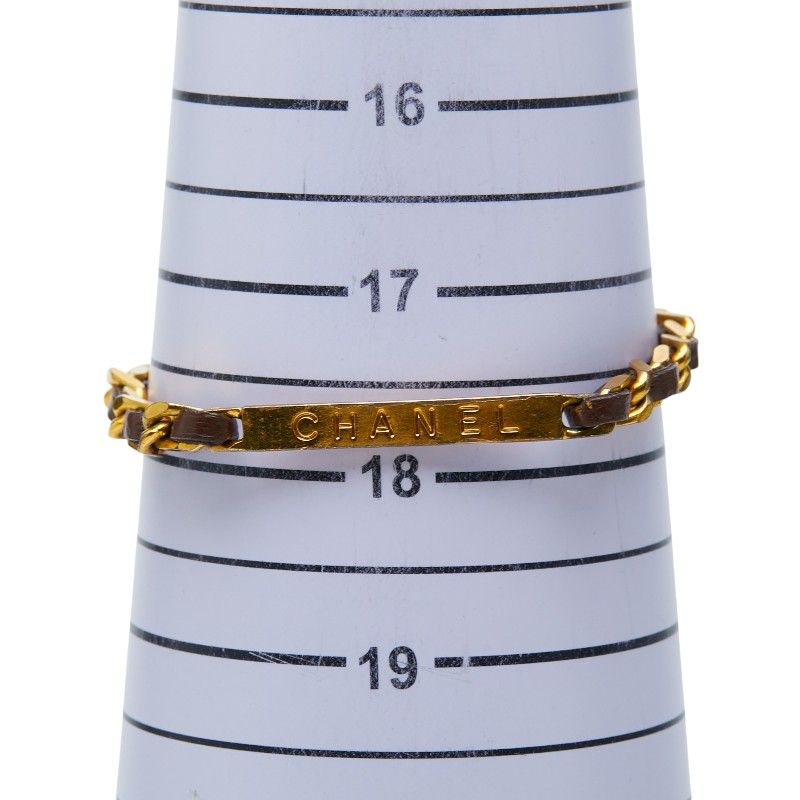 Chanel Logo Bracelet Gold Brown Plated Leather — view 6