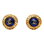Chanel CC Logo Gripoix Earrings Gold Blue Plated — view 2