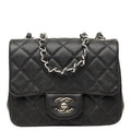 Chanel Mini Quilted 17 CC Logo Chain Shoulder Bag Pouch Pochette Black Silver