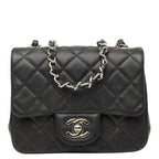 Chanel Mini Quilted 17 CC Logo Chain Shoulder Bag Pouch Pochette Black Silver