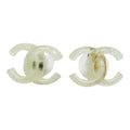 Chanel CC Logo Earrings Clear Green Gold Plastic Plated
