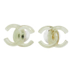 Chanel CC Logo Earrings Clear Green Gold Plastic Plated