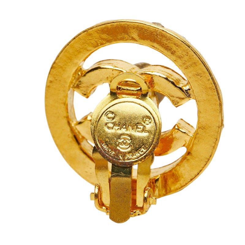 Chanel CC Logo Round Earrings Gold Plated Rhinestone — view 4
