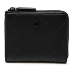 Chanel CC Logo Quilted Coin Case Compact Wallet L-shaped So Black Leather