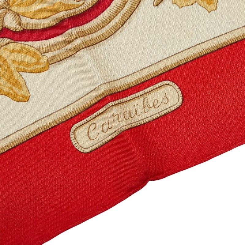 Hermes Carre 90 Caraibes Caribbean Bird Scarf Large Red Ivory Silk — view 2