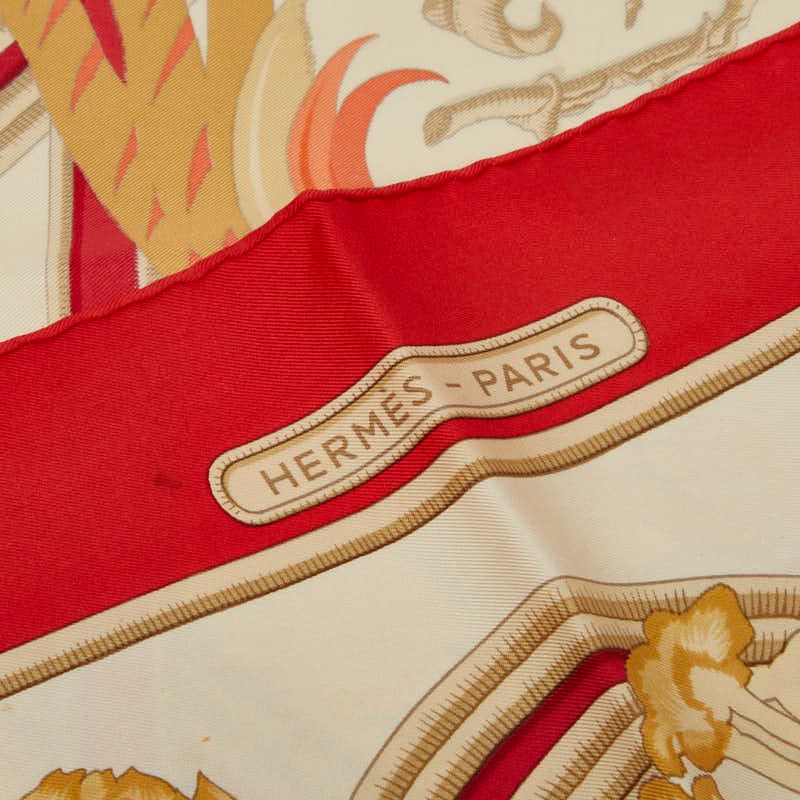 Hermes Carre 90 Caraibes Caribbean Bird Scarf Large Red Ivory Silk — view 6