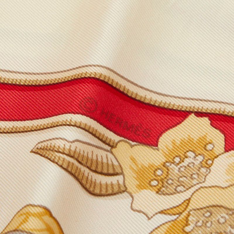 Hermes Carre 90 Caraibes Caribbean Bird Scarf Large Red Ivory Silk — view 5