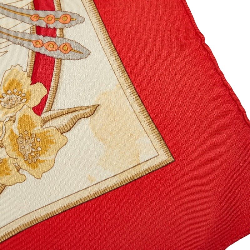 Hermes Carre 90 Caraibes Caribbean Bird Scarf Large Red Ivory Silk — view 4