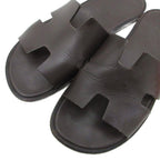 Hermes Izmir Logo Leather Sandals Flat Shoes 41 Dark Brown — view 5