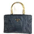 Prada Handbag Metal Handle Nylon Black