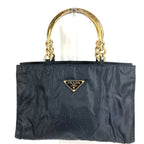 Prada Handbag Metal Handle Nylon Black