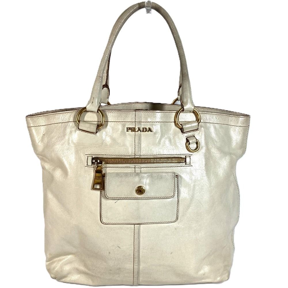 Prada Shoulder Bag Logo Leather Ivory