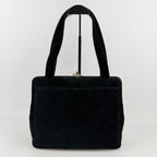 Chanel CC Logo Quilted Tote Shoulder Black Velour Vintage