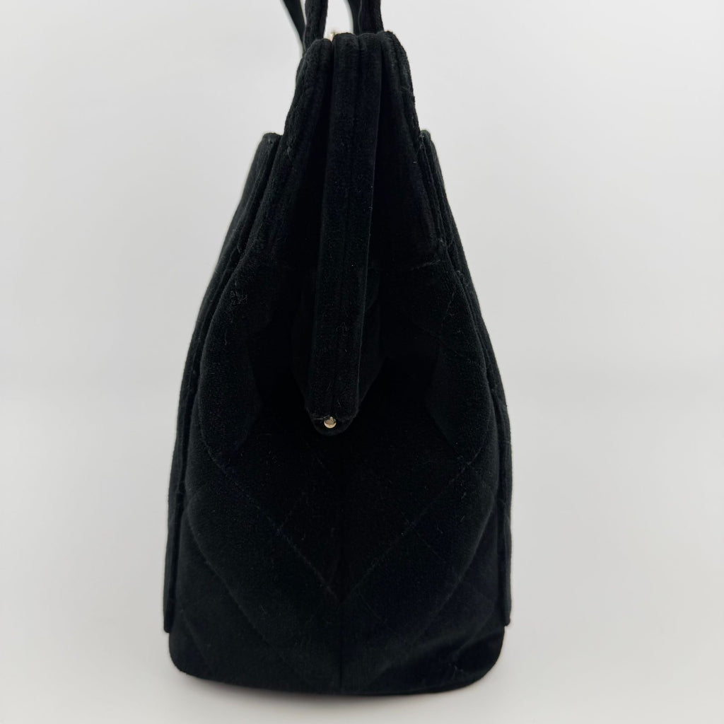 Chanel CC Logo Quilted Tote Shoulder Black Velour Vintage — view 5