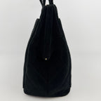 Chanel CC Logo Quilted Tote Shoulder Black Velour Vintage — view 5