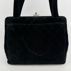 Chanel CC Logo Quilted Tote Shoulder Black Velour Vintage — view 3