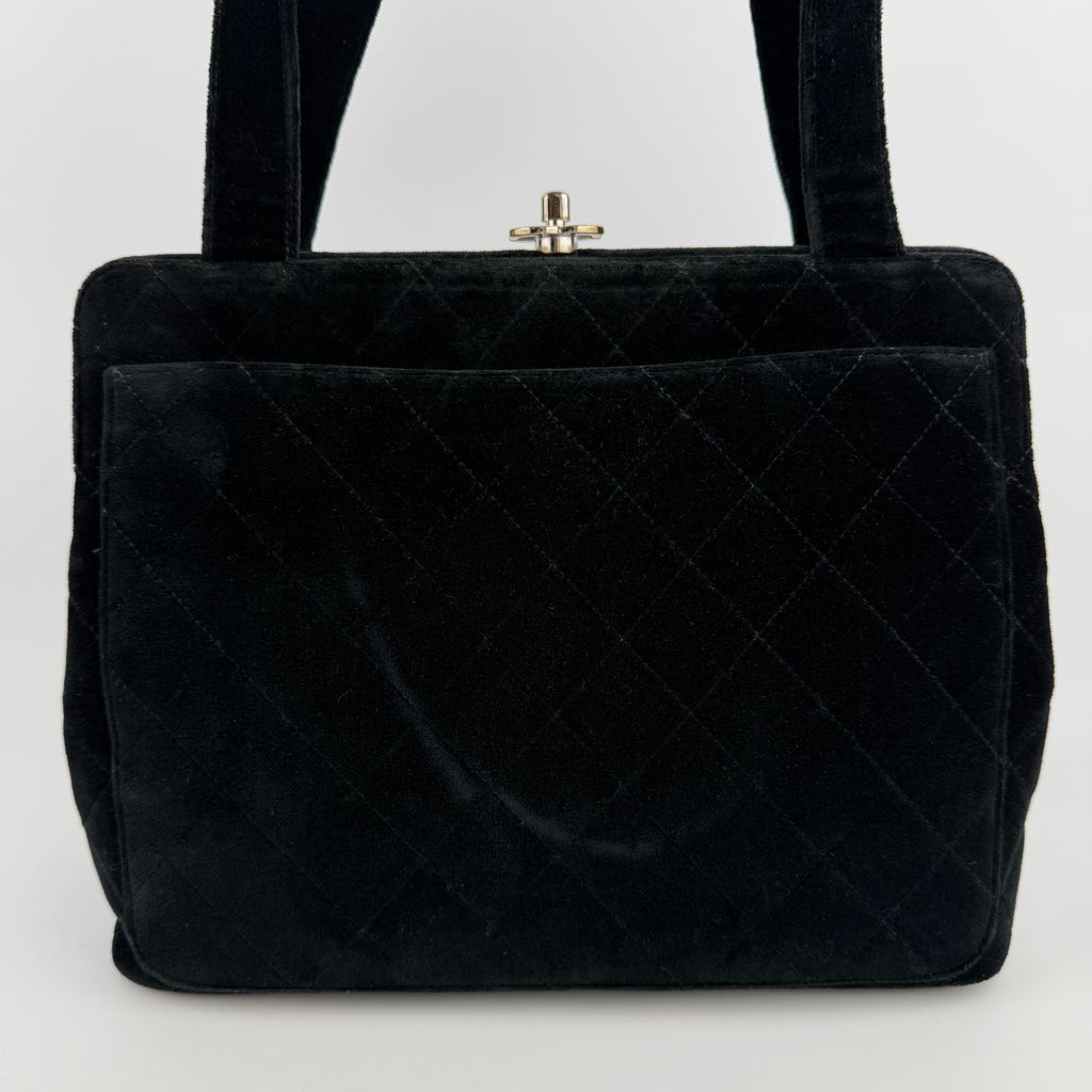 Chanel CC Logo Quilted Tote Shoulder Black Velour Vintage — view 3