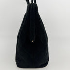 Chanel CC Logo Quilted Tote Shoulder Black Velour Vintage — view 4