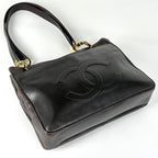 Chanel CC Logo Chain Tote Shoulder Bag Leather Black — view 2