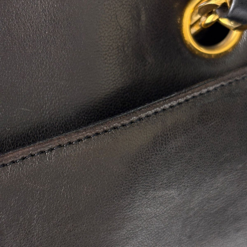 Chanel CC Logo Chain Tote Shoulder Bag Leather Black — view 4