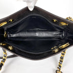 Chanel CC Logo Chain Tote Shoulder Bag Leather Black — view 9