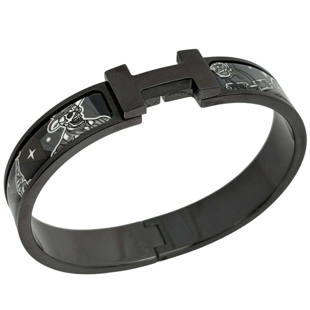 Hermes Clic HH Enamel Bracelet Clac Bangle Metal Black