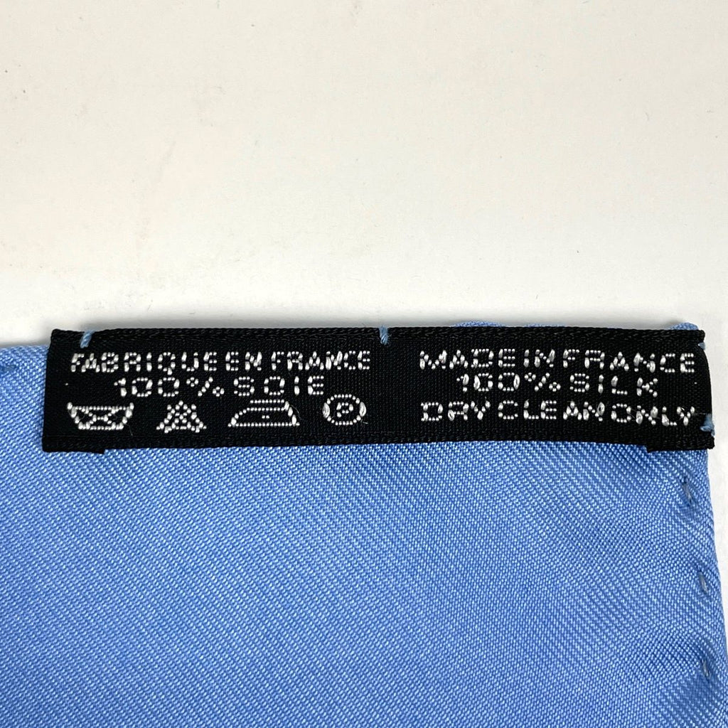 Hermes Pattern Handkerchief Pocket Square Petit Carre Scarf Silk Blue — view 2