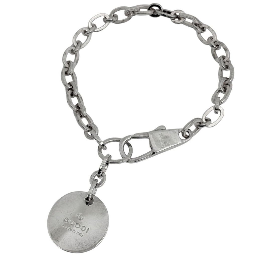 Gucci Logo Chain Bracelet Circle Plate 925 Sterling Silver