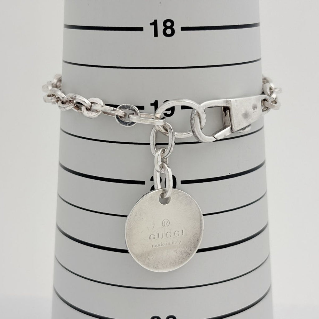 Gucci Logo Chain Bracelet Circle Plate 925 Sterling Silver — view 5