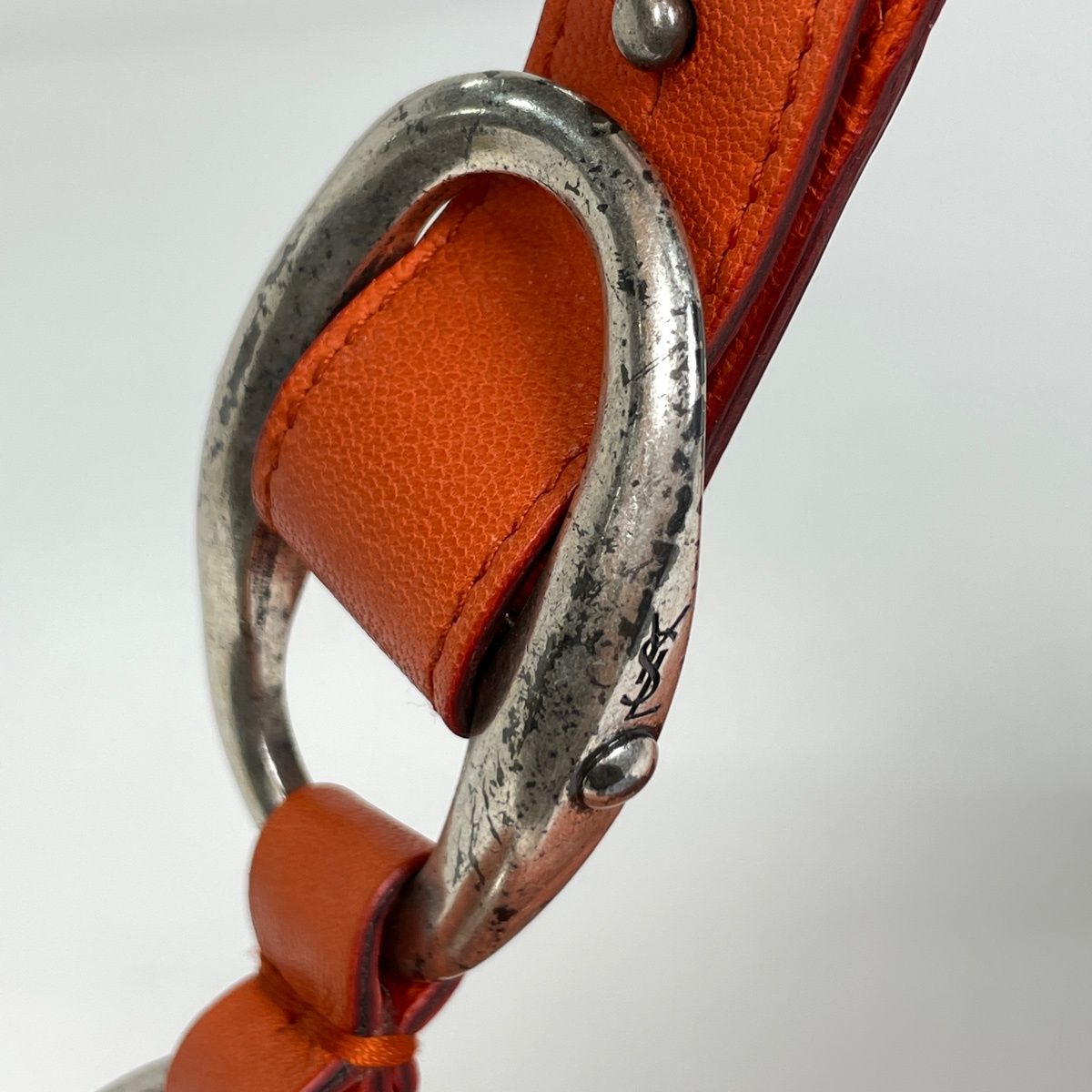 Saint Laurent Logo Shoulder Bag Mom Nia Leather Orange — view 7