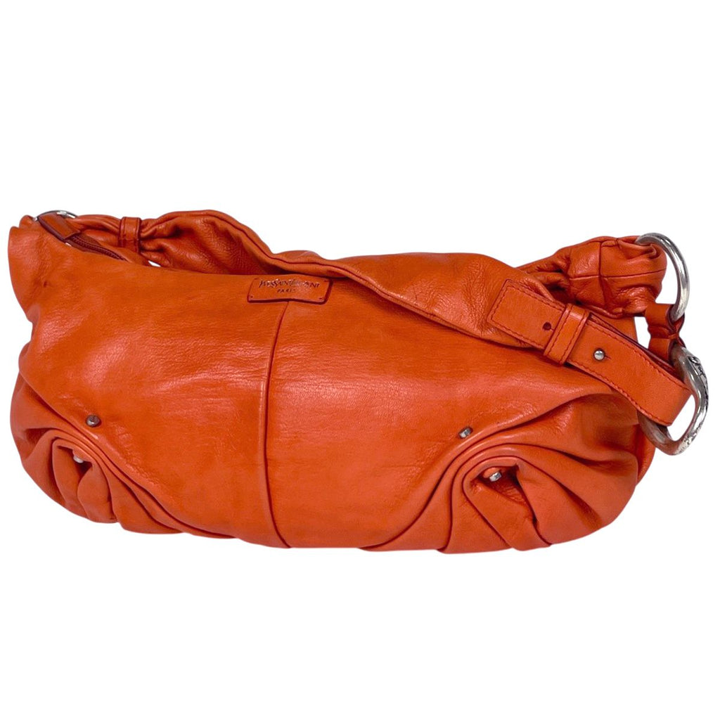 Saint Laurent Logo Shoulder Bag Mom Nia Leather Orange