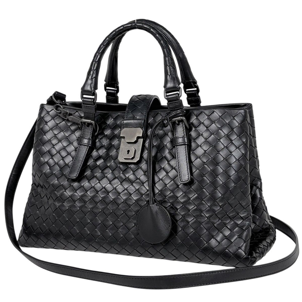 Bottega Veneta Intrecciato Small Rome Bag 2-Way Handbag Leather Black
