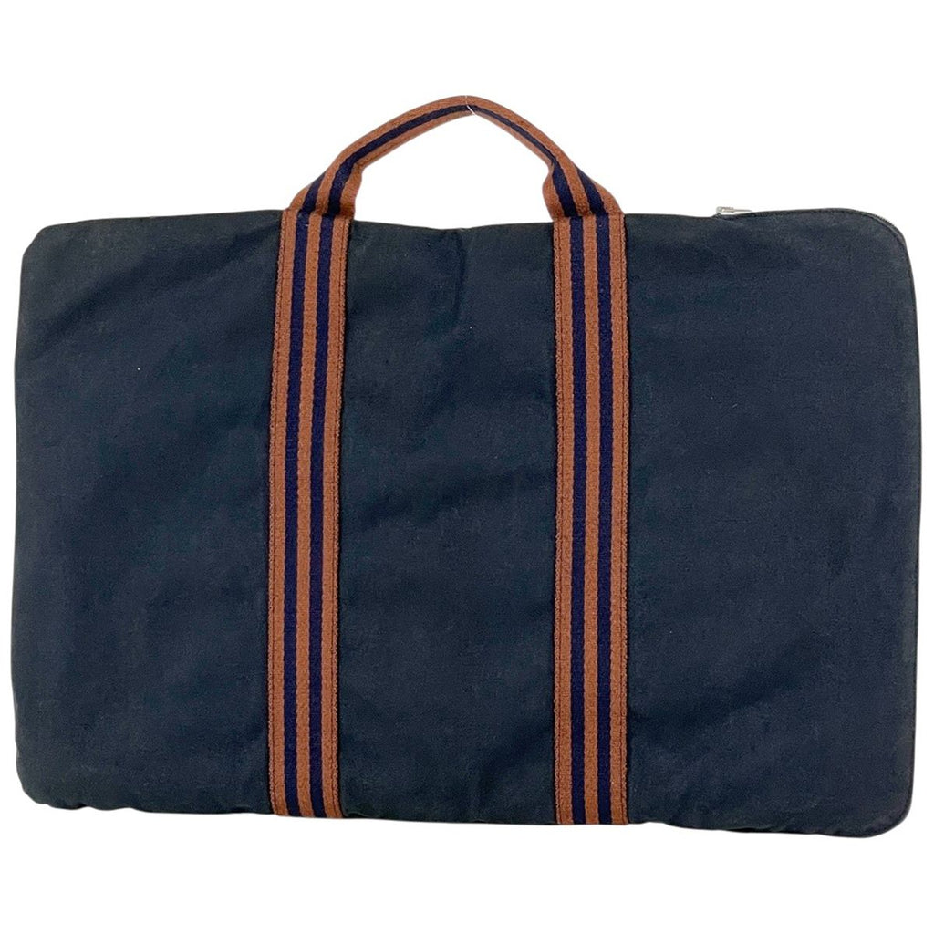 Hermes Fourre Tout Porte Documents Handbag Canvas Navy
