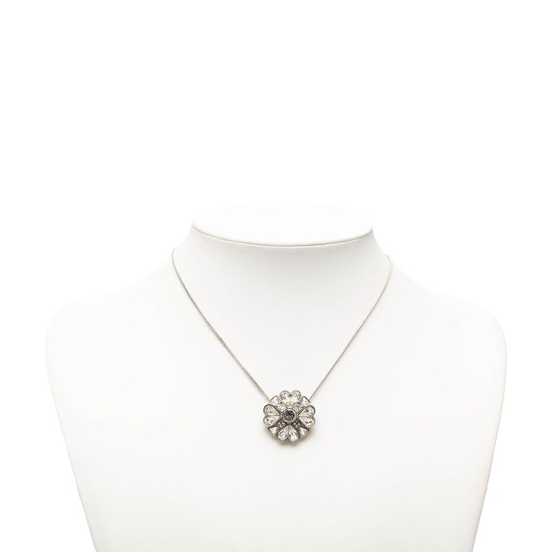 Chanel CC Logo Necklace Silver Metal Rhinestone — view 6