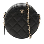 Chanel CC Logo Quilted Chain Shoulder Bag Black Caviar Leather