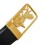 Celine Horse Carriage Vintage Motif Belt Black Brown Gold Leather Plated — view 4