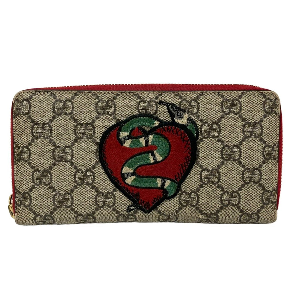Gucci Wallet GG Pattern Beige Red Multi Zip Around Snake Leather