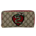 Gucci Wallet GG Pattern Beige Red Multi Zip Around Snake Leather