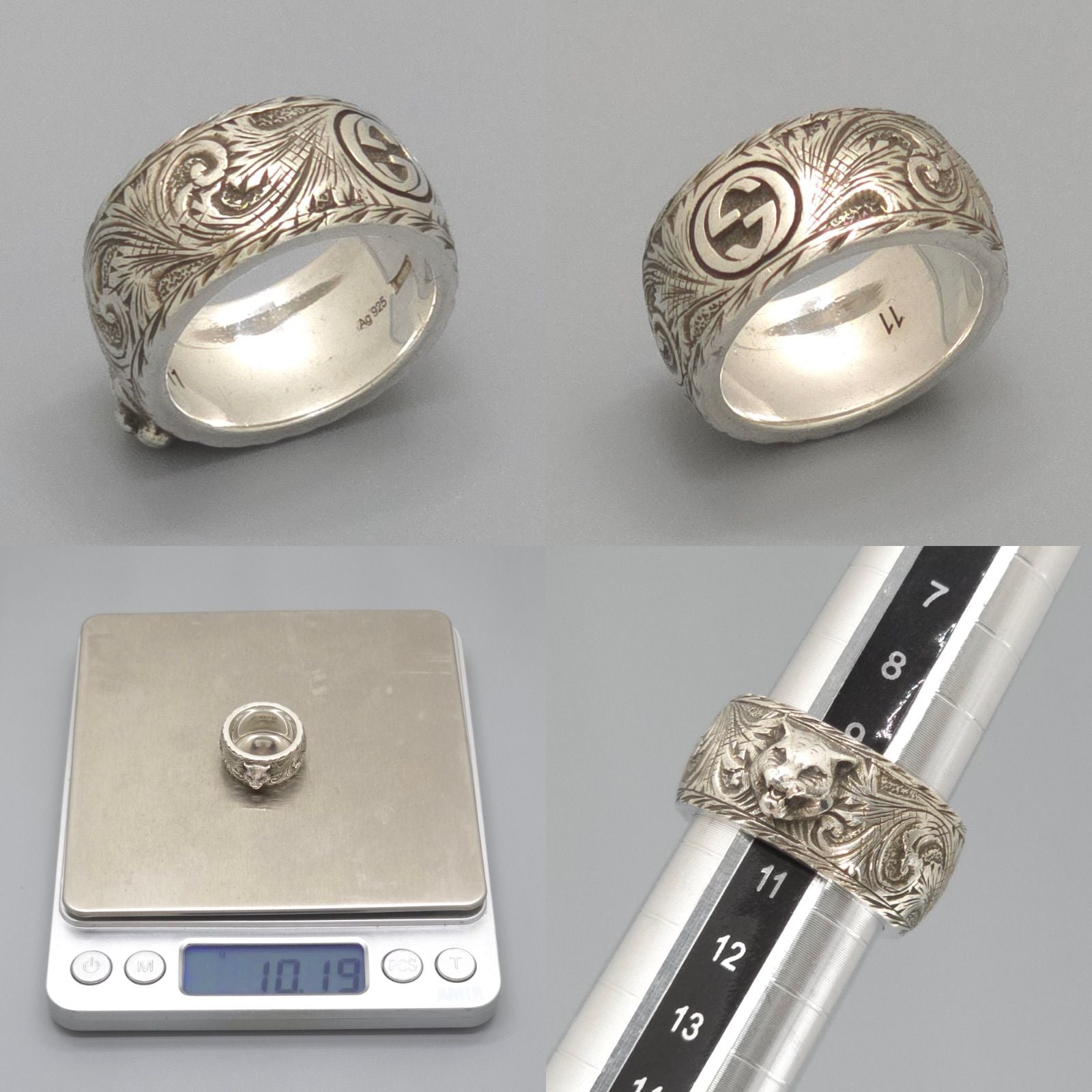 Gucci Cat Head Ring Interlocking Arabesque Sterling Silver — view 5