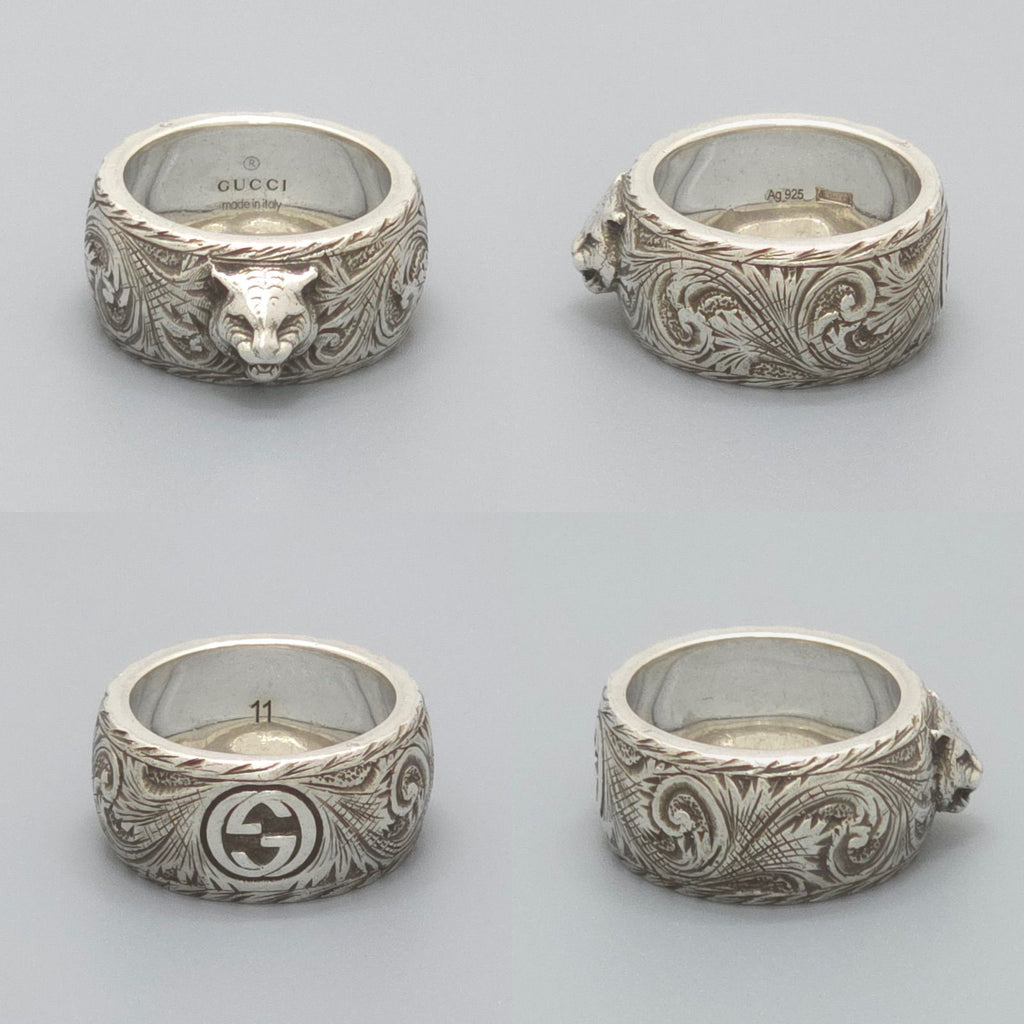 Gucci Cat Head Ring Interlocking Arabesque Sterling Silver — view 3