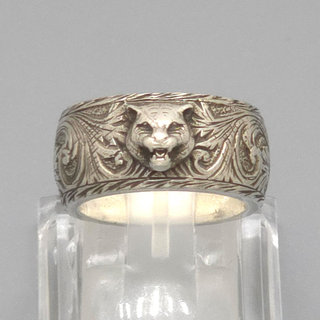 Gucci Cat Head Ring Interlocking Arabesque Sterling Silver