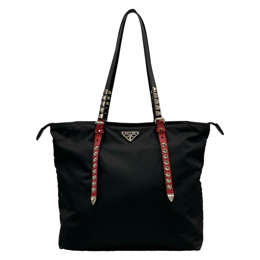 Prada Shoulder Bag Black Red Studded Leather