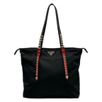 Prada Shoulder Bag Black Red Studded Leather