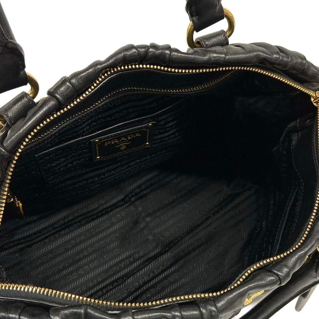 Prada Handbag Gather Bag Black Leather — view 7