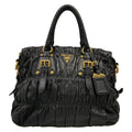 Prada Handbag Gather Bag Black Leather